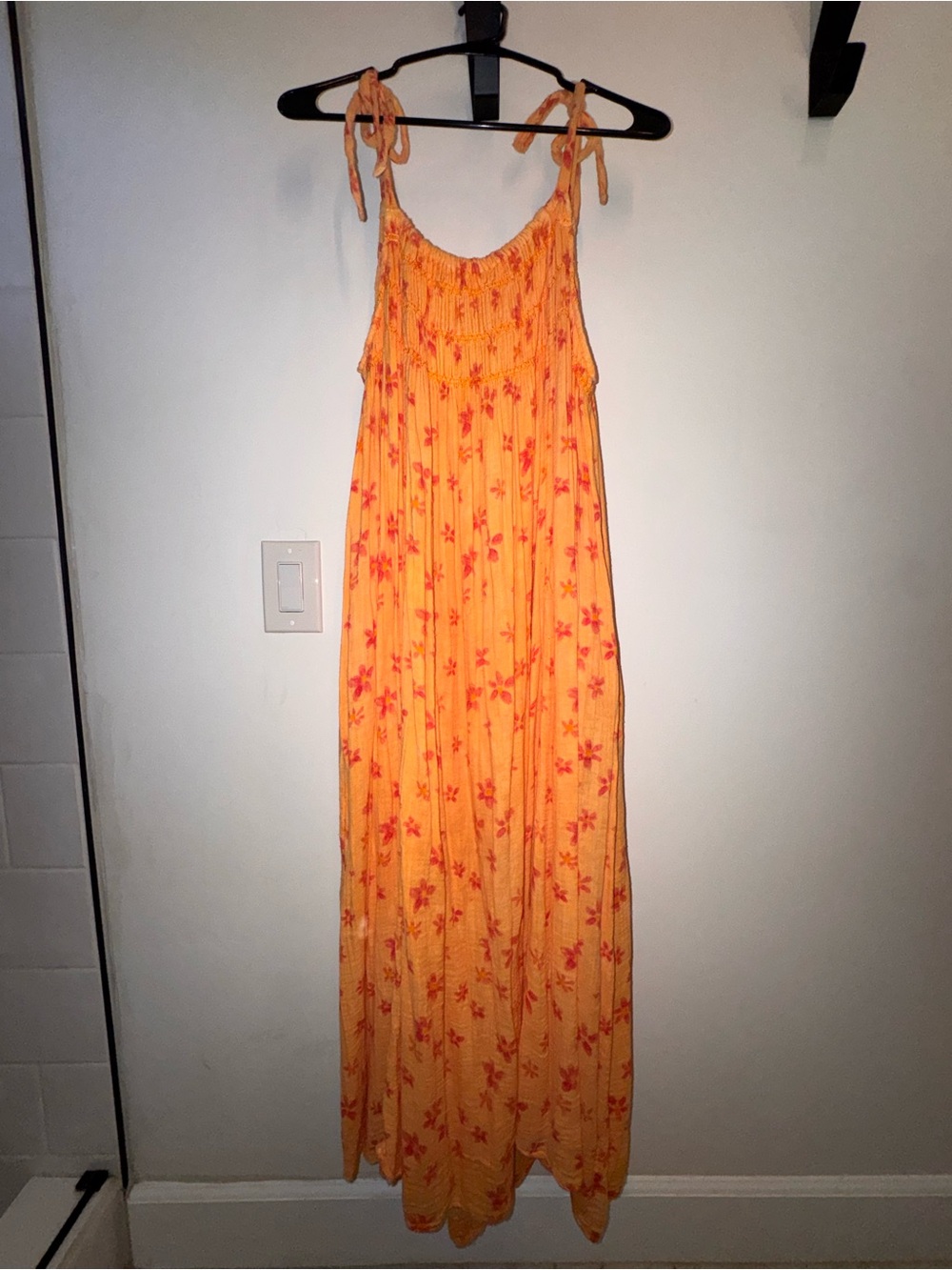 Free People Orange Floral Midi Dress with Pink Accents